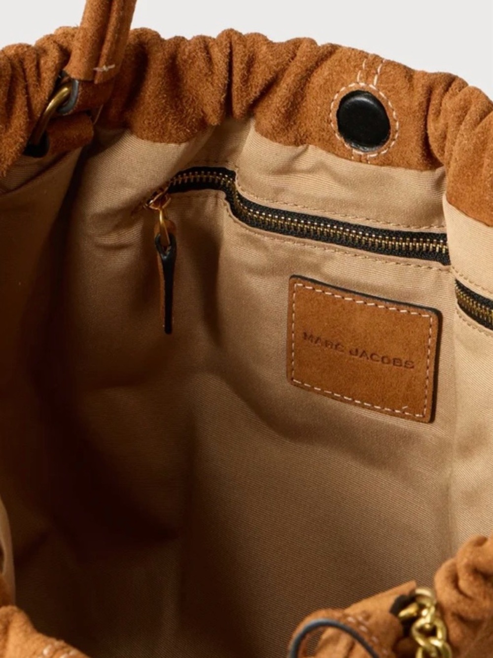 Marc Jacobs Cognac Suede Ruched Tote with Gold-Tone Accent - Picture 5 of 8